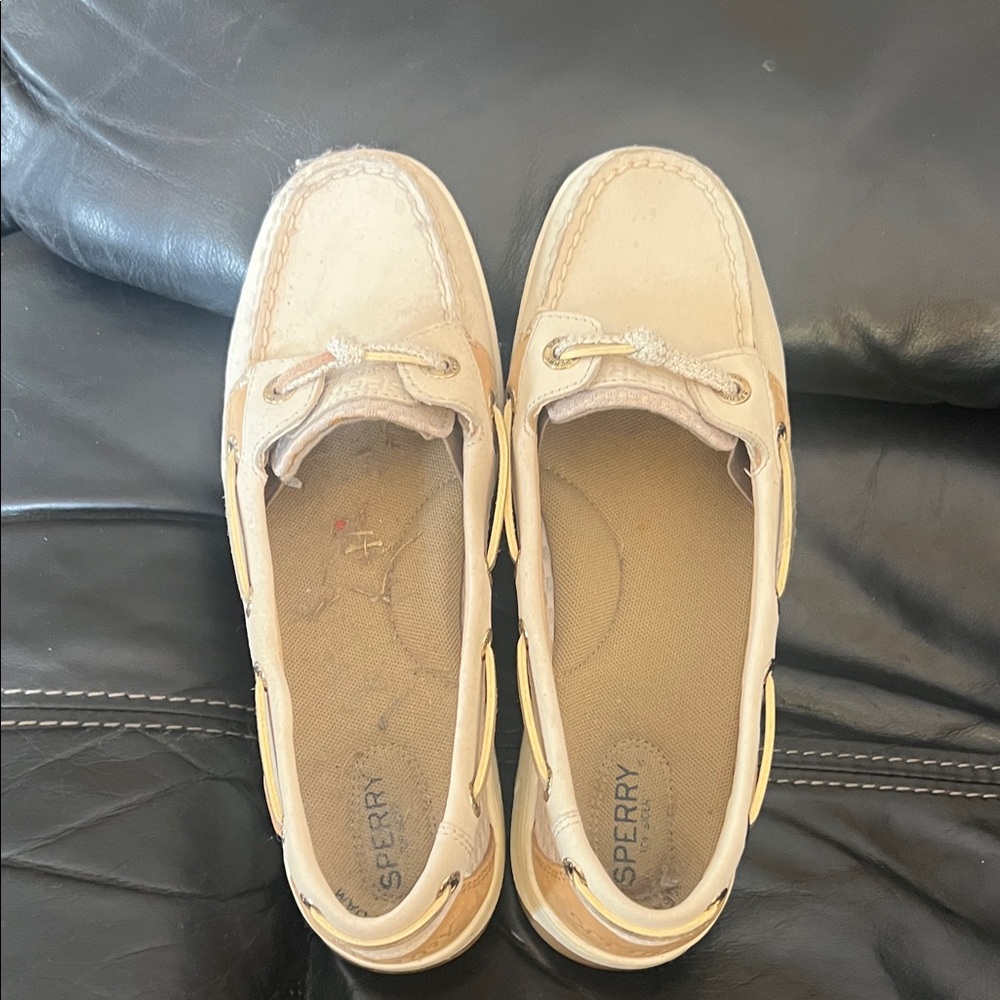 Sperry Light Beige/Tan Leather Boat Shoes